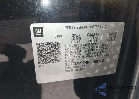 2019 Chevrolet Malibu Lt из США, поврежденный, VIN 1G1ZD5ST4KF199188